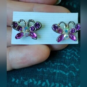Elegant Purple Crystal Rhinestones Butterfly Studs Earrings